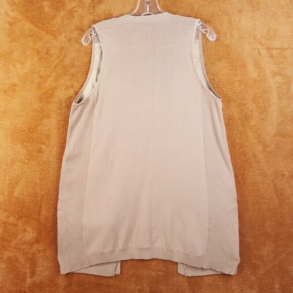 XETRA Womens Vest Large Tan Suede Tunic Open Stretch Knit Body Pockets - Picture 5 of 9